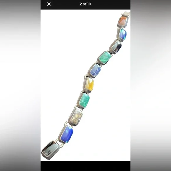 Taxco Mexico Vintage Southwestern Gems Panel Bracelet. Sterling Silver 925